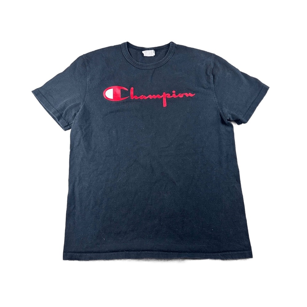 Champion T-Shirt Men M Black Heritage Classic Heavyweight Graphic Logo Sporty